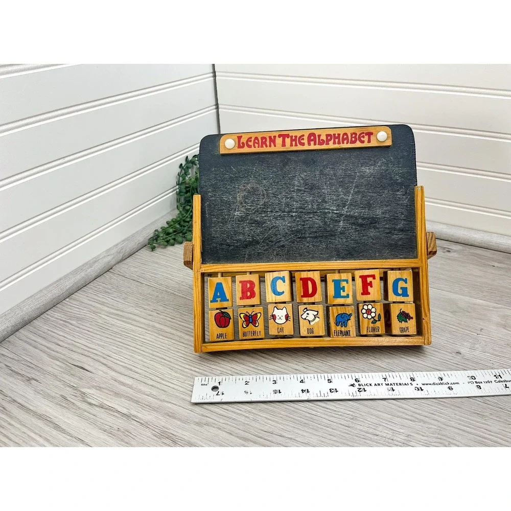 Vintage Alphabet Slate Chalkboard: Nursery Decor‎ with Wooden Blocks